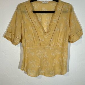a.n.a Mustard Floral Blouse size medium